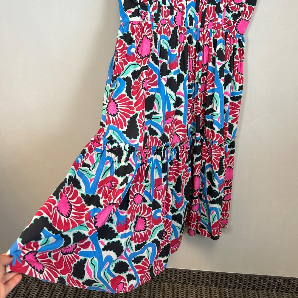 Oliphant size XL maxi dress tiered scalloped ruffle colorful floral cotton boho - Picture 12 of 16